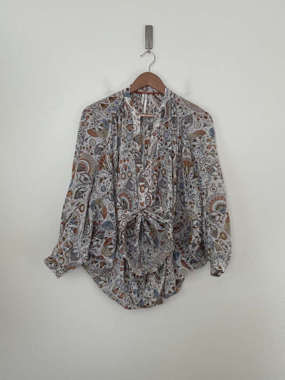 Anthropologie Tie Front Floral Boho Oversized Blouse Size XS